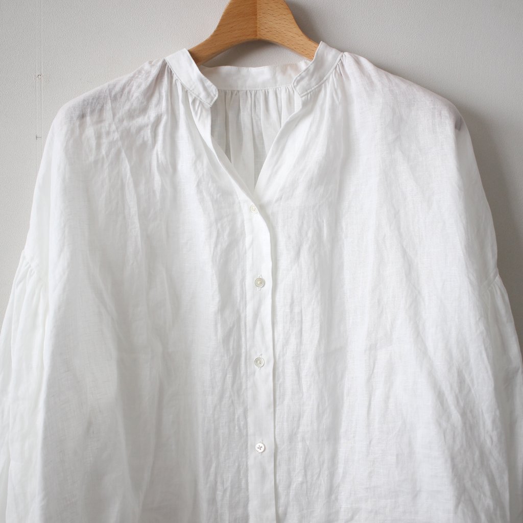 ノーカラーギャザーシャツ #white