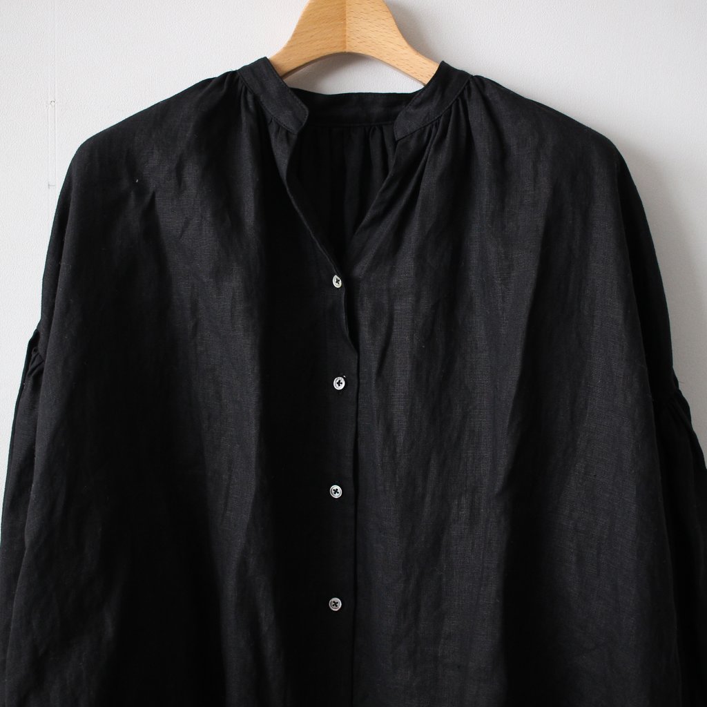 ノーカラーギャザーシャツ #black